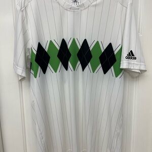 adidas White Green Black Argyle Short Sleeve Tee